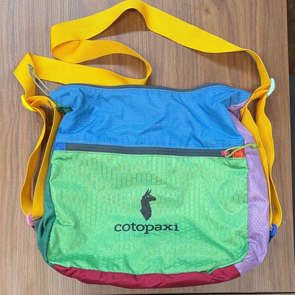 Cotopaxi Taal Convertible Tote, Colorful Crossbody Bag with Yellow Strap